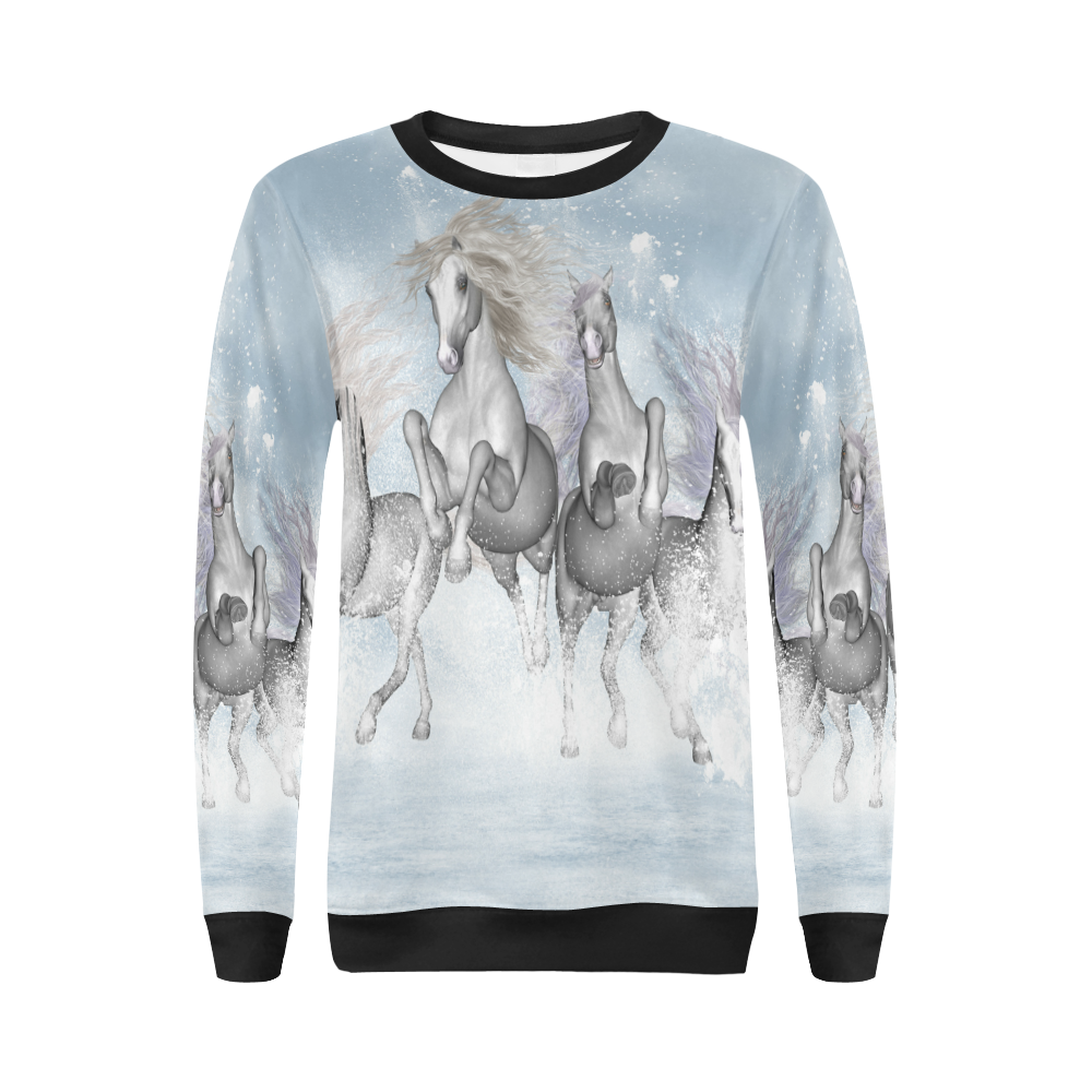 Awesome white wild horses All Over Print Crewneck Sweatshirt for Women (Model H18)