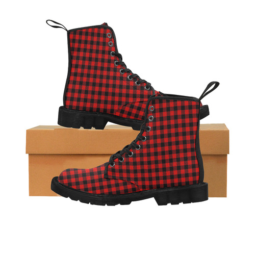 LUMBERJACK Squares Fabric - red black Martin Boots for Men (Black) (Model 1203H)
