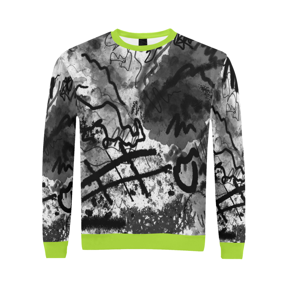 Abstract Sketch Chartreuse All Over Print Crewneck Sweatshirt for Men/Large (Model H18)