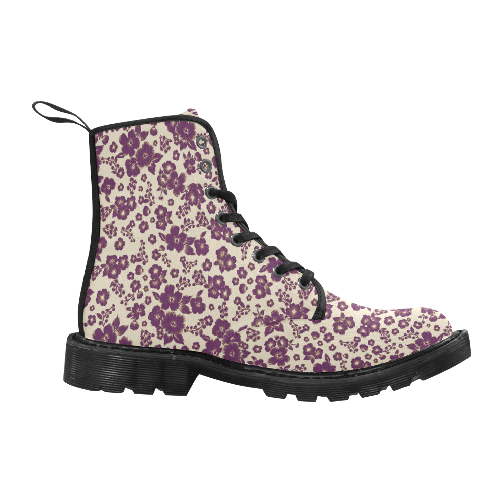 Trendy Flowers Pattern Purple Martin Boots for Men (Black) (Model 1203H)