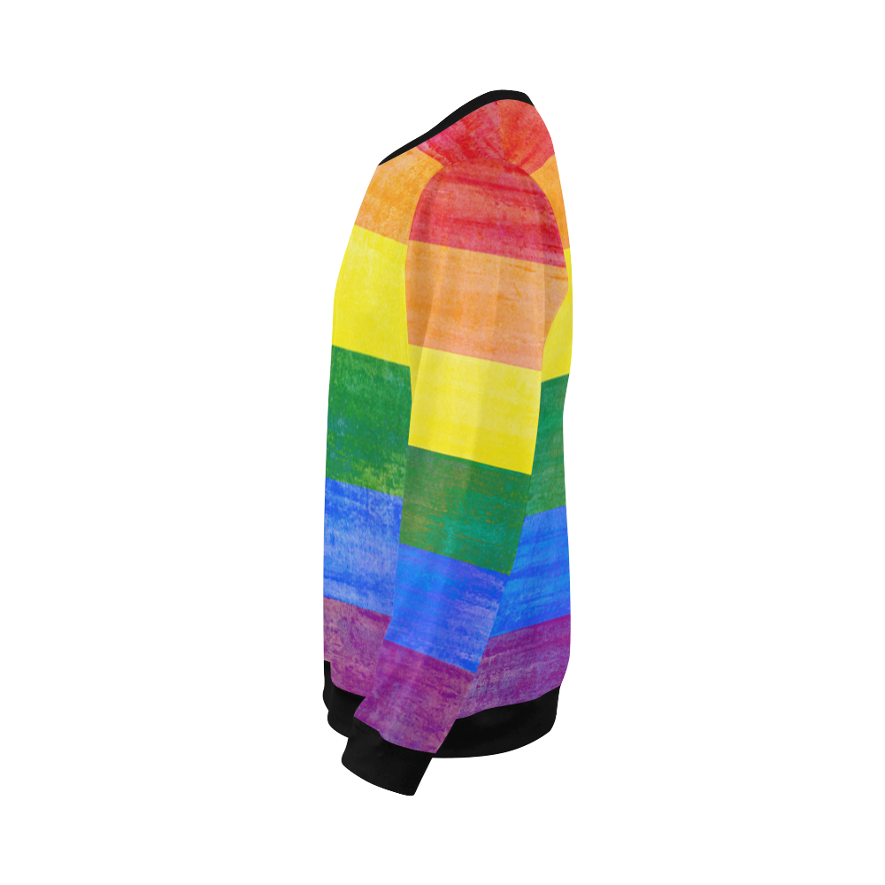 Rainbow Flag Colored Stripes Grunge All Over Print Crewneck Sweatshirt for Men (Model H18)