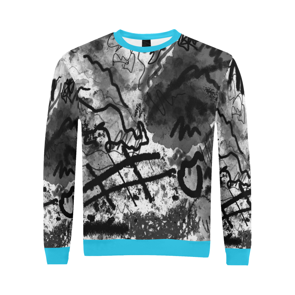 Abstract Sketch Aqua All Over Print Crewneck Sweatshirt for Men/Large (Model H18)