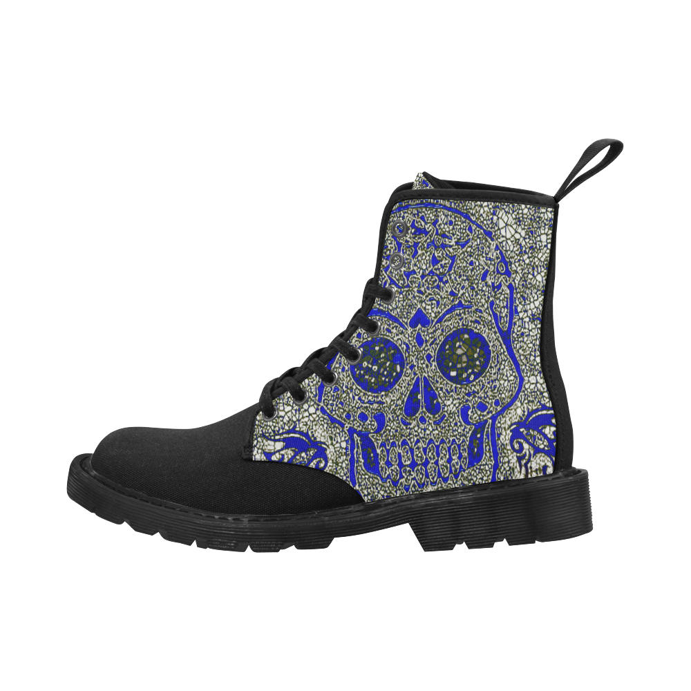 mosaic skull blue, bw by JamColors Martin Boots for Men (Black) (Model 1203H)