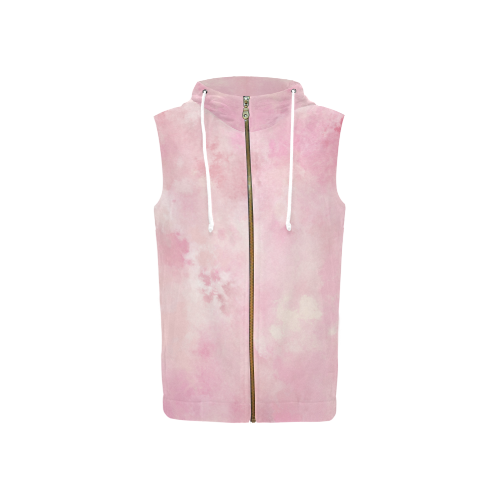 Pink rose fuscia batik look All Over Print Sleeveless Zip Up Hoodie for Women (Model H16)
