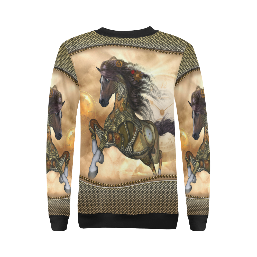 Aweseome steampunk horse, golden All Over Print Crewneck Sweatshirt for Women (Model H18)