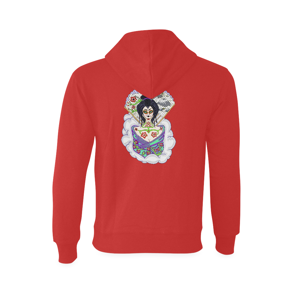 Geisha Sugar Skull Red Oceanus Hoodie Sweatshirt (Model H03)