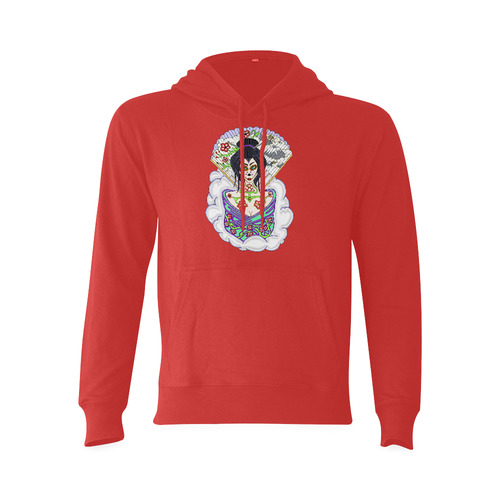 Geisha Sugar Skull Red Oceanus Hoodie Sweatshirt (Model H03)