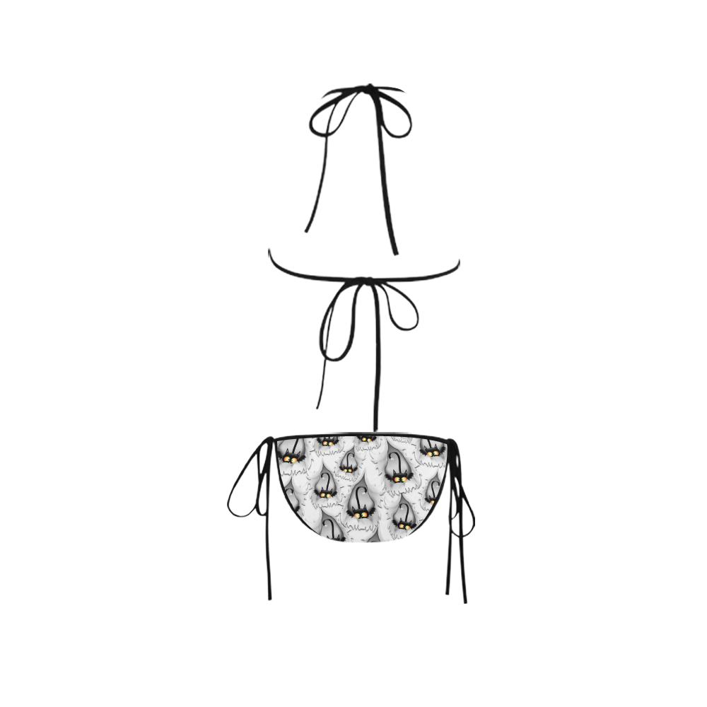 Fun Cat Cartoon in ripped fabric Hole Custom Bikini Swimsuit