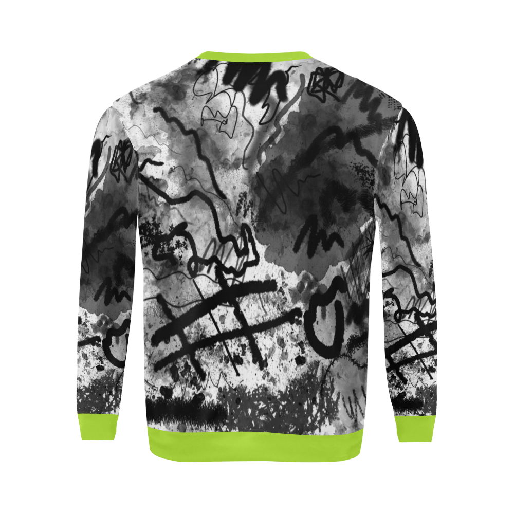Abstract Sketch Chartreuse All Over Print Crewneck Sweatshirt for Men/Large (Model H18)