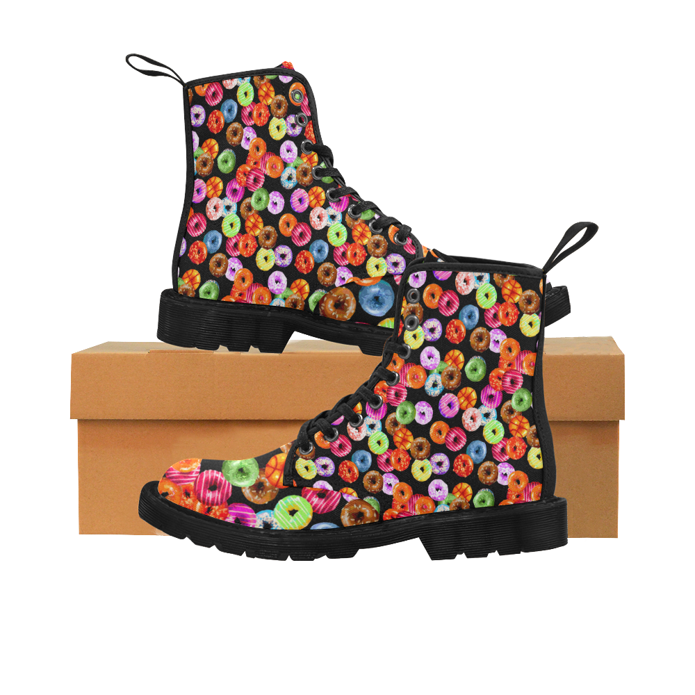 Colorful Yummy DONUTS pattern Martin Boots for Men (Black) (Model 1203H)