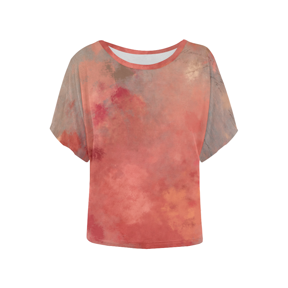 Coral peach grey letter batik look Women's Batwing-Sleeved Blouse T shirt (Model T44)