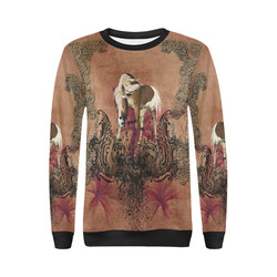 Amazing horse with flowers All Over Print Crewneck Sweatshirt for Women (Model H18)