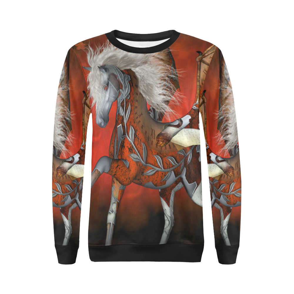 Awesome steampunk horse with wings All Over Print Crewneck Sweatshirt for Women (Model H18)