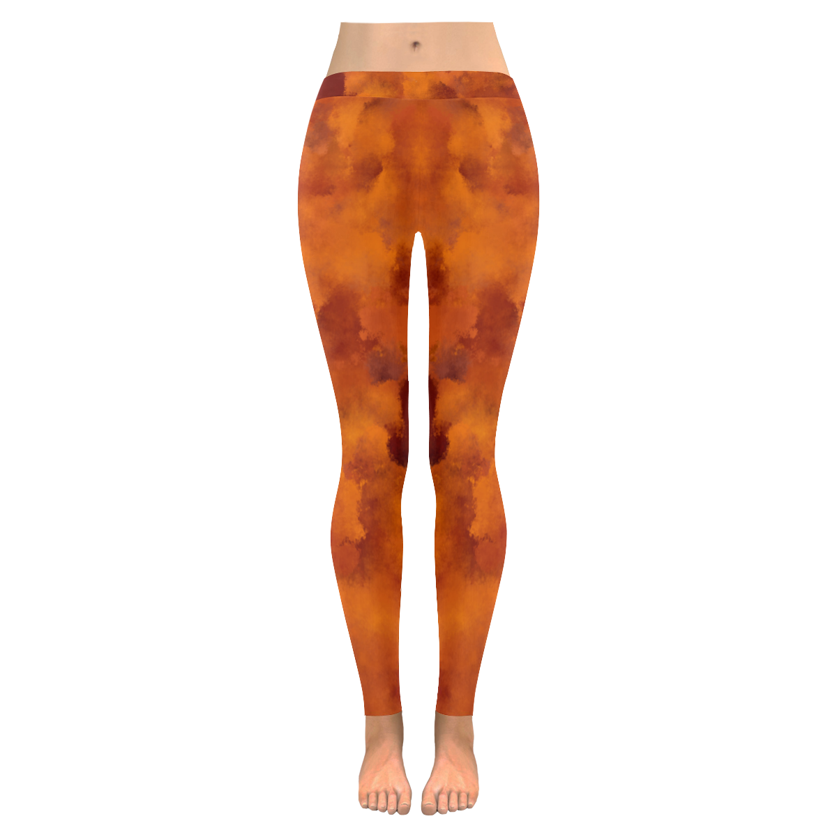 Orange red batik look Women's Low Rise Leggings (Invisible Stitch) (Model L05)