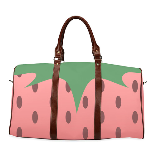 Strawberry with Brown Strap Waterproof Travel Bag/Small (Model 1639)