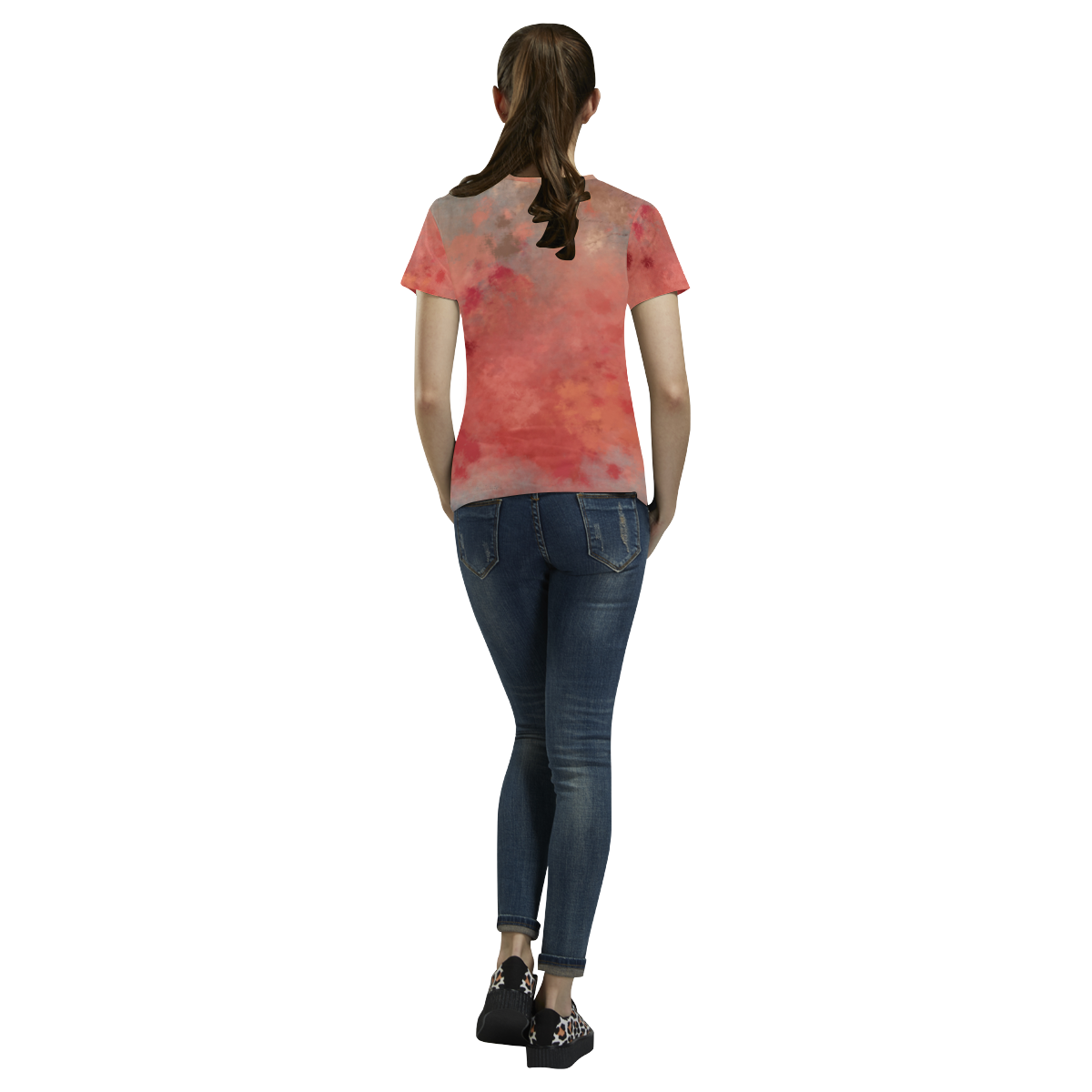 Coral peach grey letter batik look All Over Print T-Shirt for Women (USA Size) (Model T40)