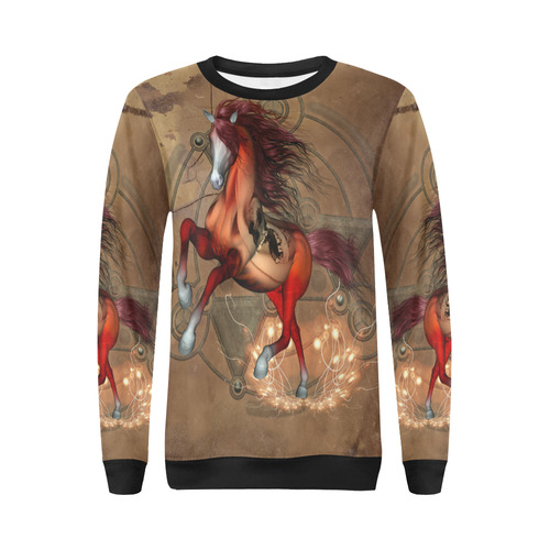 Wonderful horse with skull, red colors All Over Print Crewneck Sweatshirt for Women (Model H18)
