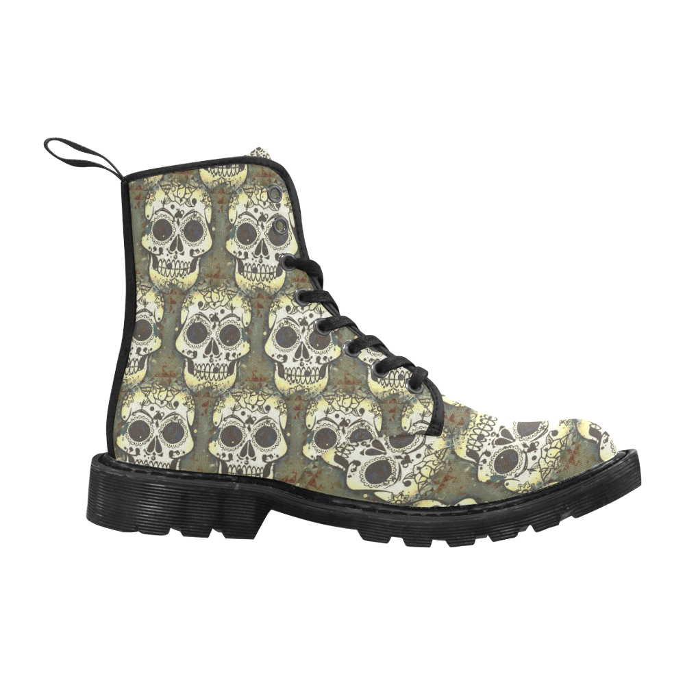 new skull allover pattern 05F by JamColors Martin Boots for Women (Black) (Model 1203H)