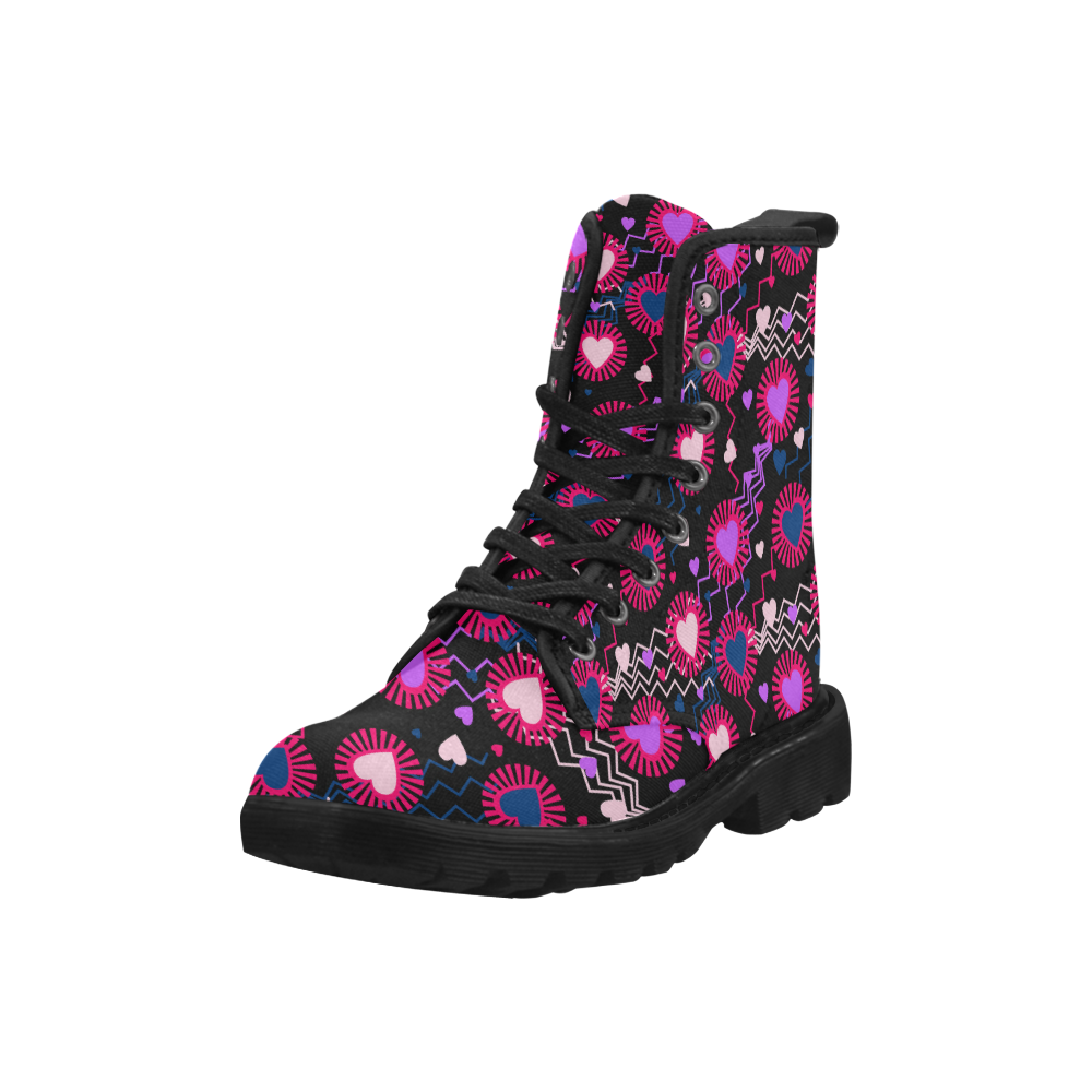 Punk Rock Hearts Martin Boots for Women (Black) (Model 1203H)