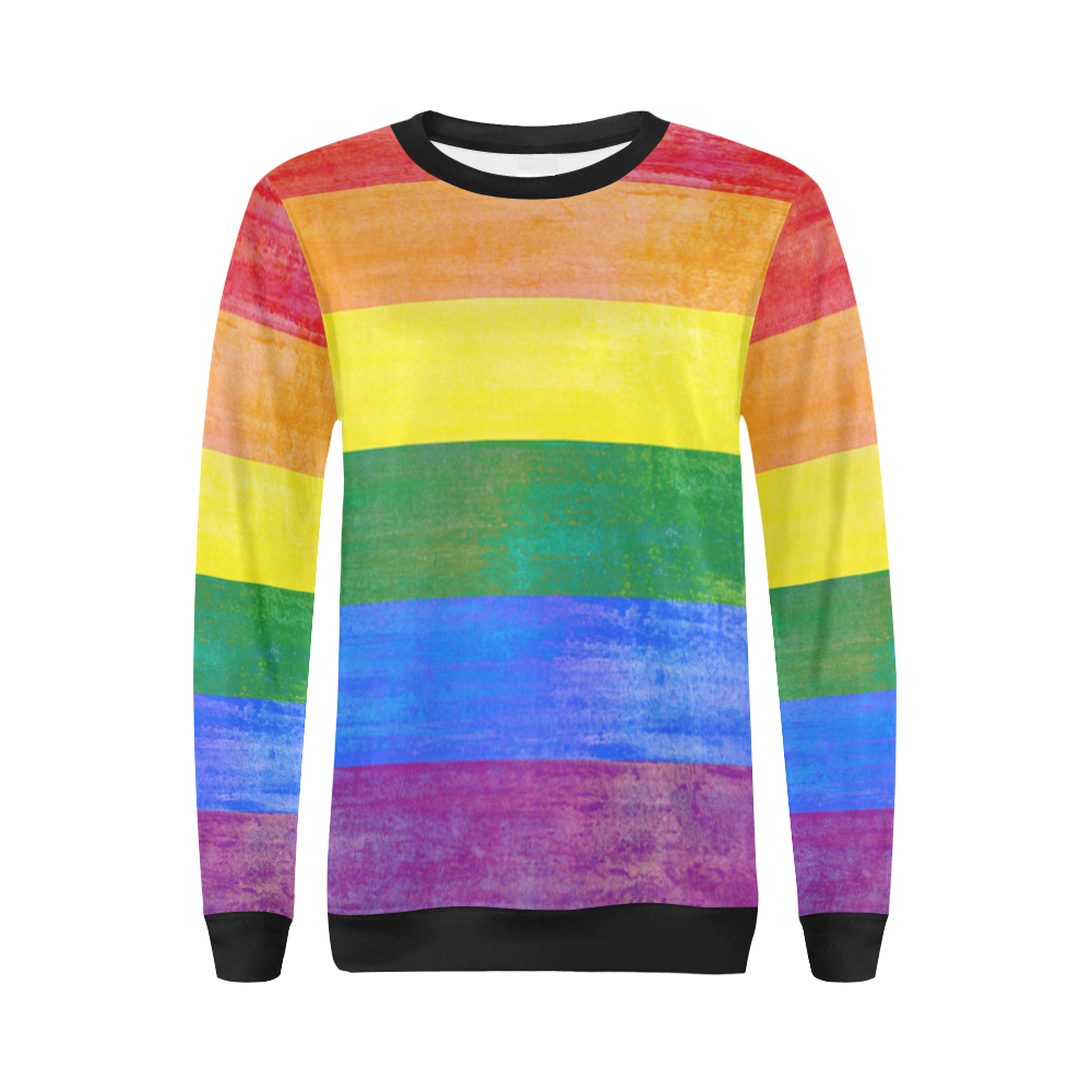 Rainbow Flag Colored Stripes Grunge All Over Print Crewneck Sweatshirt for Women (Model H18)