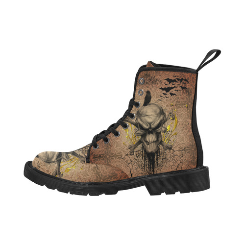 The scary skull with crow Martin Boots for Women (Black) (Model 1203H)