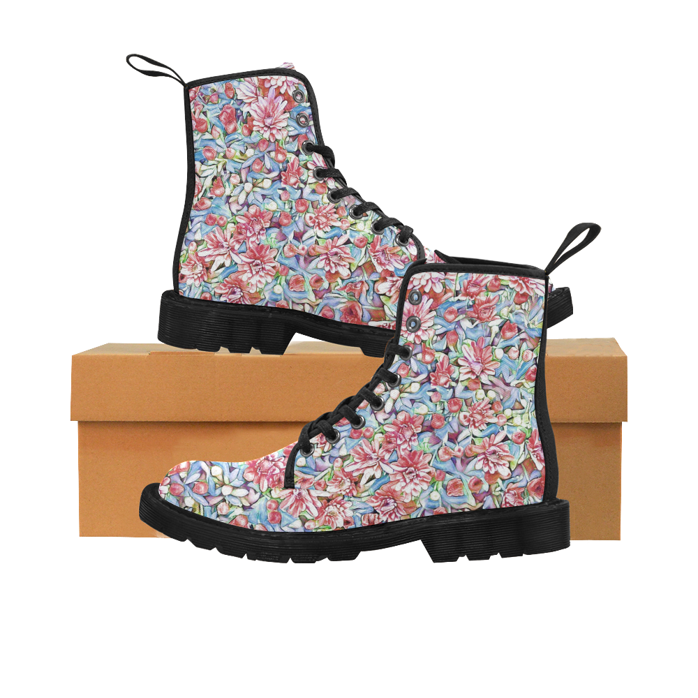 lovely floral 31F by FeelGood Martin Boots for Women (Black) (Model 1203H)