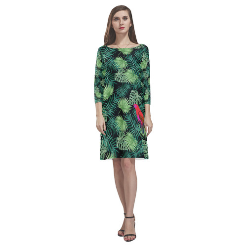 Parrot And Leaves Rhea Loose Round Neck Dress(Model D22)
