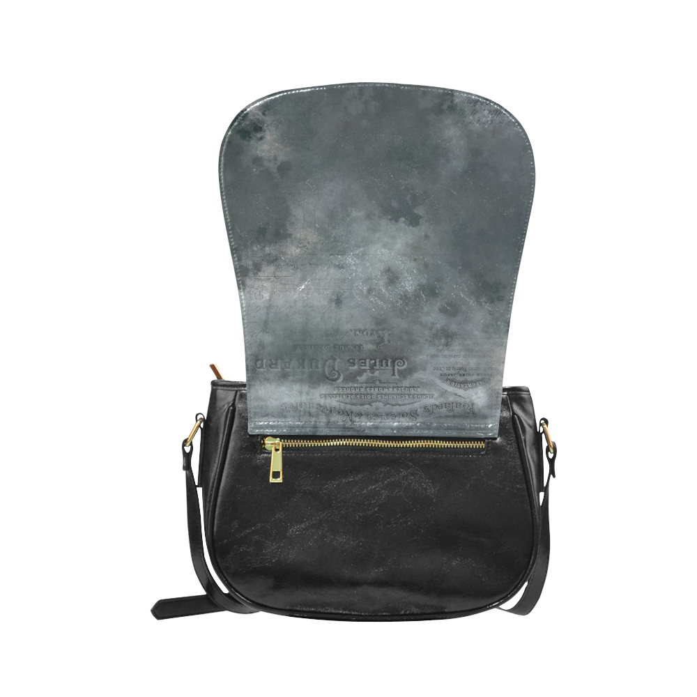 Dark grey letter vintage batik look Classic Saddle Bag/Small (Model 1648)