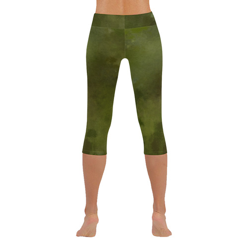 Green brown batik look Women's Low Rise Capri Leggings (Invisible Stitch) (Model L08)