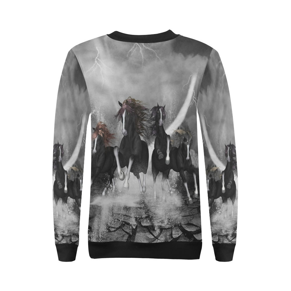Awesome running black horses All Over Print Crewneck Sweatshirt for Women (Model H18)