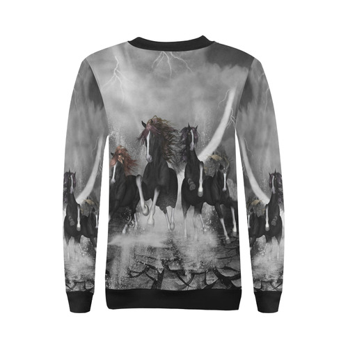 Awesome running black horses All Over Print Crewneck Sweatshirt for Women (Model H18)