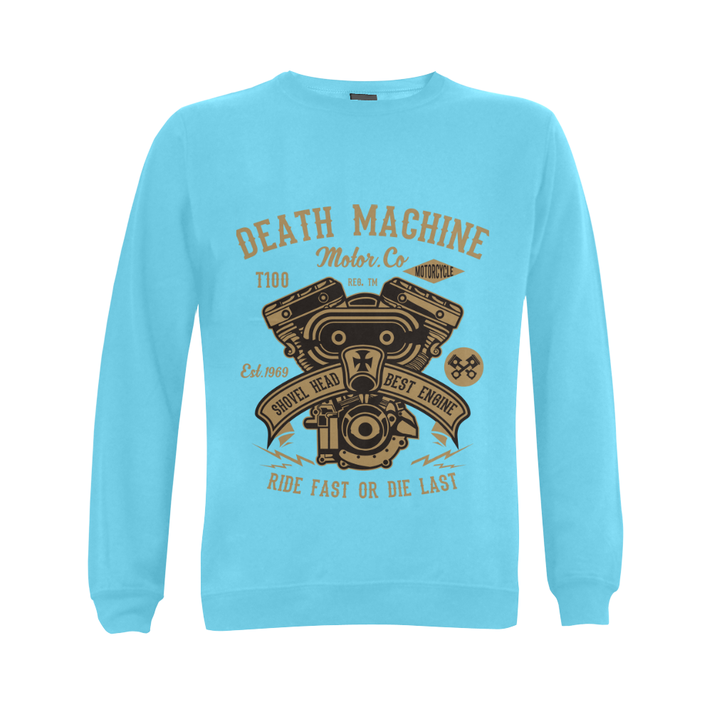 Death Machine Aqua Blue Gildan Crewneck Sweatshirt(NEW) (Model H01)