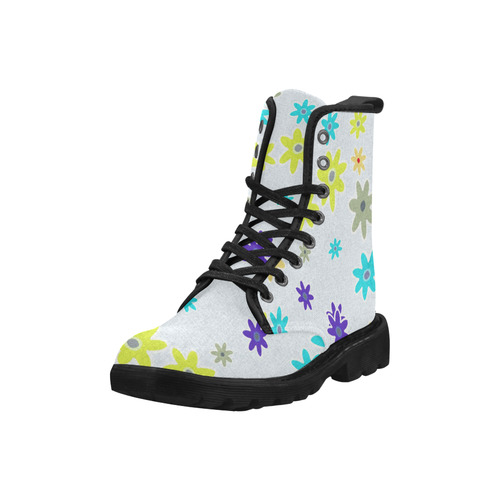 Floral Fabric 1B Martin Boots for Women (Black) (Model 1203H)