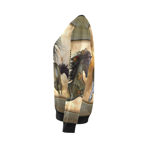 Aweseome steampunk horse, golden All Over Print Crewneck Sweatshirt for Women (Model H18)