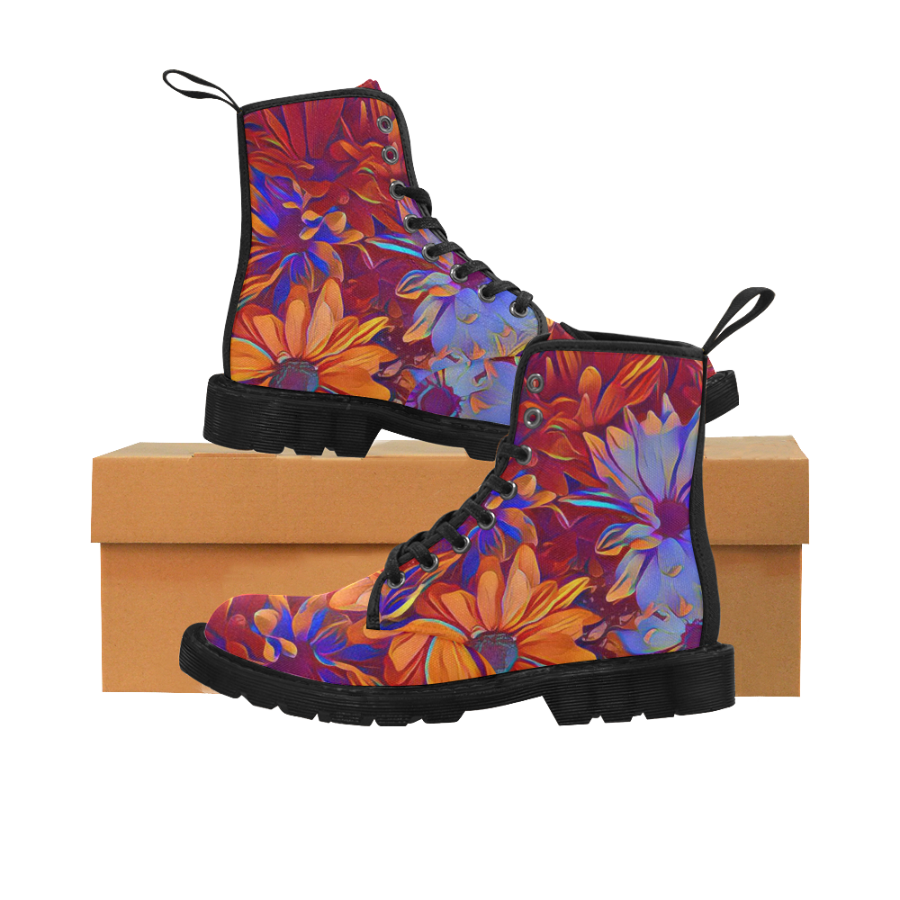 Amazing Floral 27 A by FeelGood Martin Boots for Women (Black) (Model 1203H)