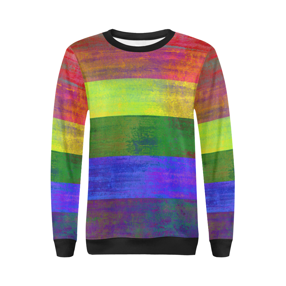 Rainbow Flag Colored Stripes Dark Grunge All Over Print Crewneck Sweatshirt for Women (Model H18)