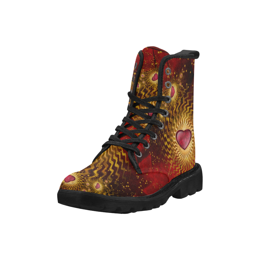 With Love Red N Gold Martin Boots for Women (Black) (Model 1203H)