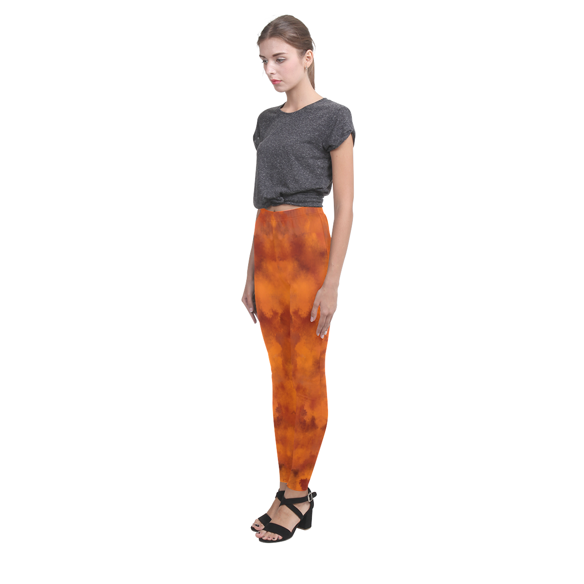 Orange red batik look Cassandra Women's Leggings (Model L01)