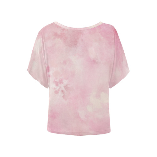 Pink rose fuscia batik look Women's Batwing-Sleeved Blouse T shirt (Model T44)