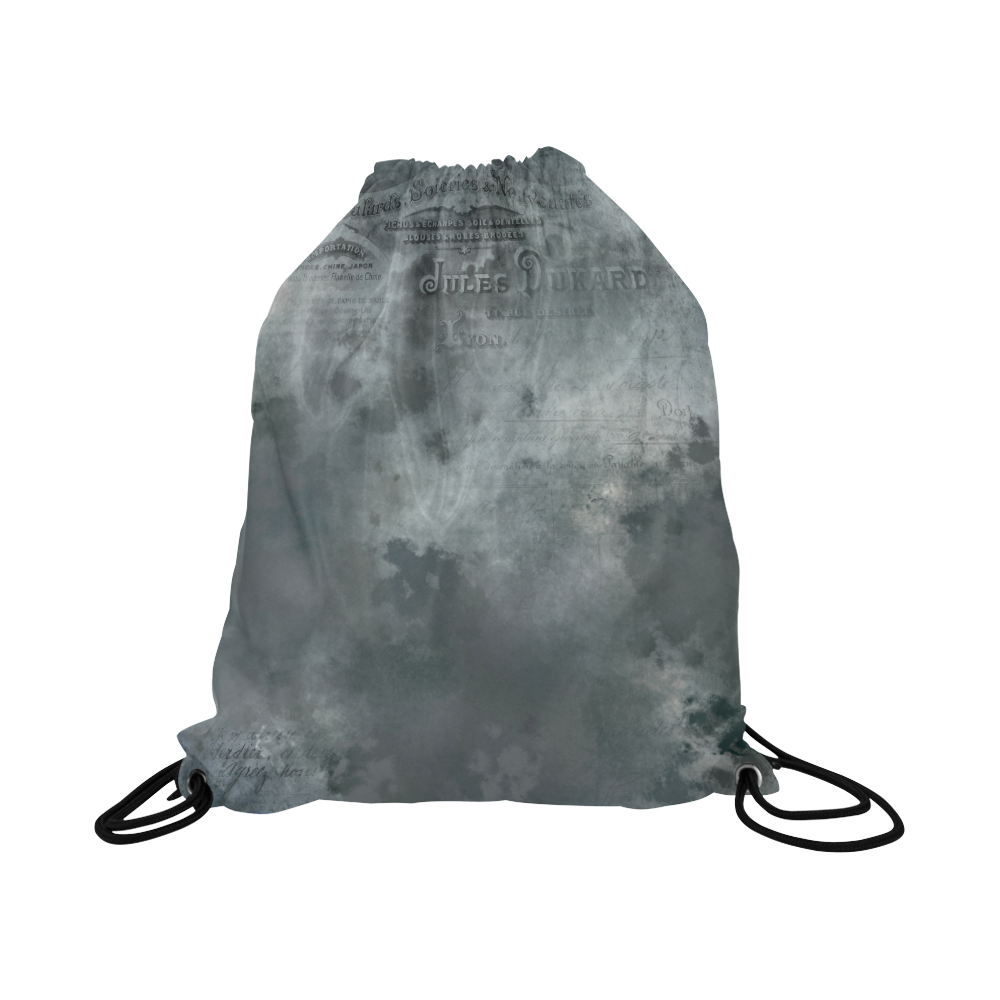 Dark grey letter vintage batik look Large Drawstring Bag Model 1604 (Twin Sides)  16.5"(W) * 19.3"(H)