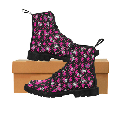 Punk Skulls Pattern Martin Boots for Women (Black) (Model 1203H)
