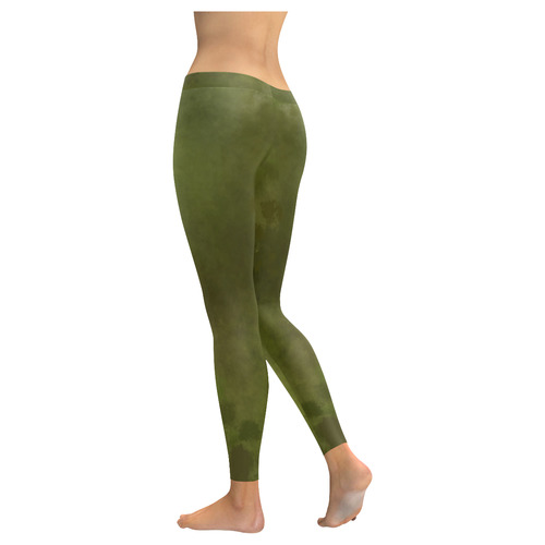 Green brown batik look Women's Low Rise Leggings (Invisible Stitch) (Model L05)