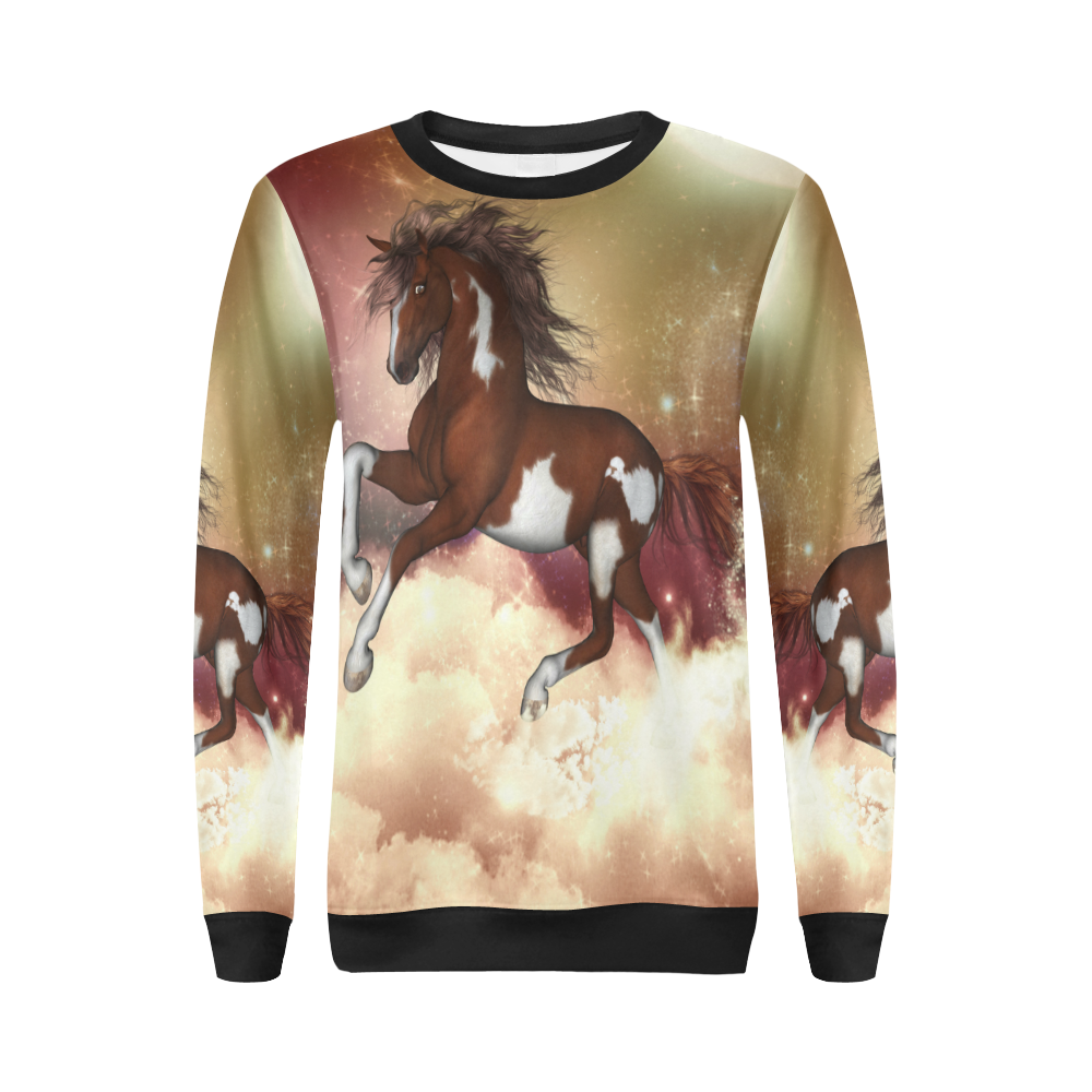 Wonderful wild horse in the sky All Over Print Crewneck Sweatshirt for Women (Model H18)