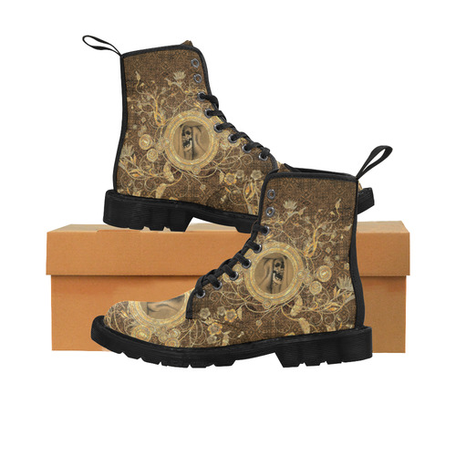 Awesome skull on a button Martin Boots for Women (Black) (Model 1203H)