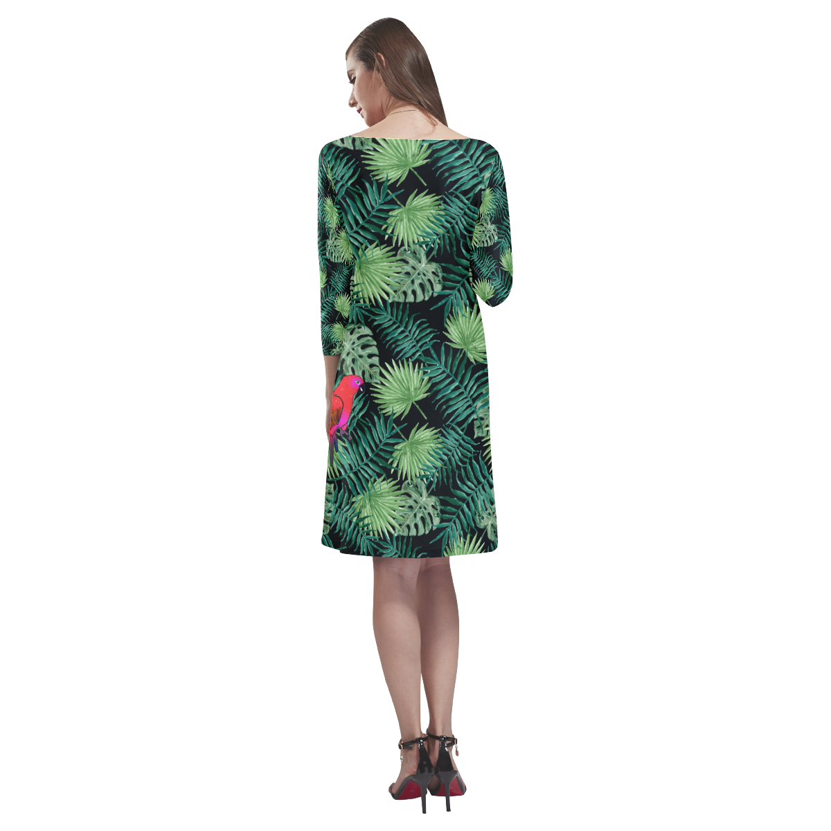 Parrot And Leaves Rhea Loose Round Neck Dress(Model D22)