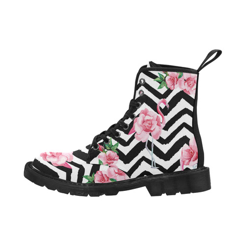 beautiful tropic pink flamingo and rose flowers Martin Boots for Women (Black) (Model 1203H)