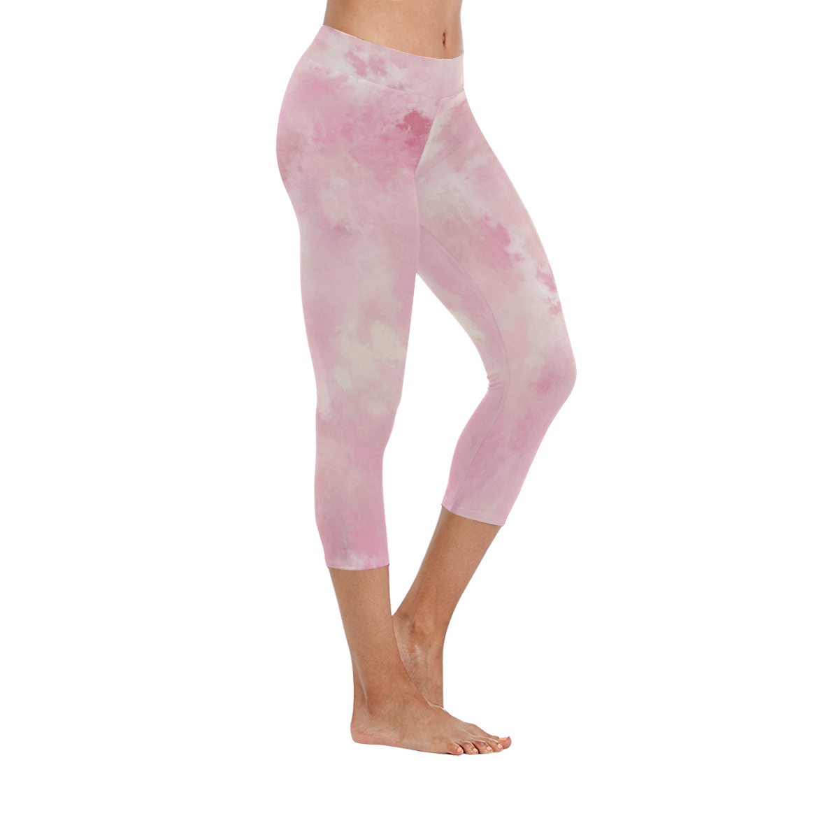Pink rose fuscia batik look Women's Low Rise Capri Leggings (Invisible Stitch) (Model L08)