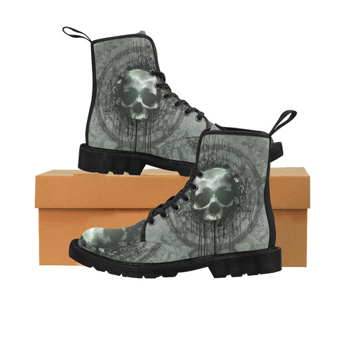 Awesome skull with bones and grunge Martin Boots for Women (Black) (Model 1203H)