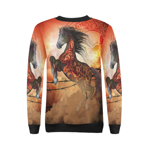 Awesome creepy horse with skulls All Over Print Crewneck Sweatshirt for Women (Model H18)