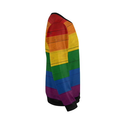 Rainbow Flag Colored Stripes Wood All Over Print Crewneck Sweatshirt for Men (Model H18)